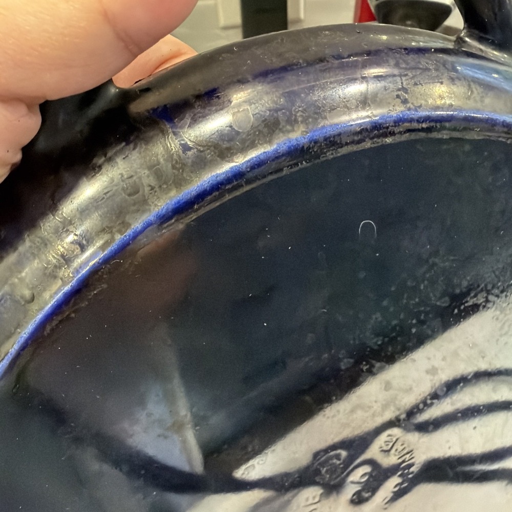 Staub Cobalt Blue 10" Round Enameled Cast Iron Grill Pan 2 Handles - Picture 5 of 5
